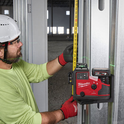Milwaukee M12A3PLO-0C 12V M12 Green Auto Alignment 360° 3 Plane Laser with 1 x 2.0Ah Battery Charger Case & Laser Tripod